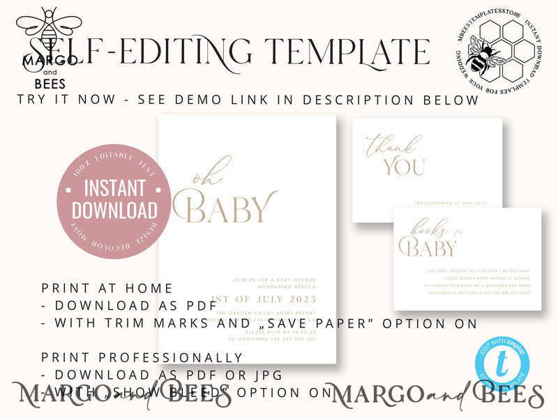 Modern Baby Shower InvitationTemplate, Instant Download Printable Invites Home Printing, Simple Boho baby Boy shower Card Set-4