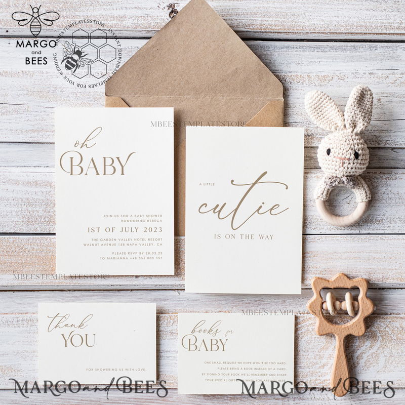 Modern Baby Shower InvitationTemplate, Instant Download Printable Invites Home Printing, Simple Boho baby Boy shower Card Set-2