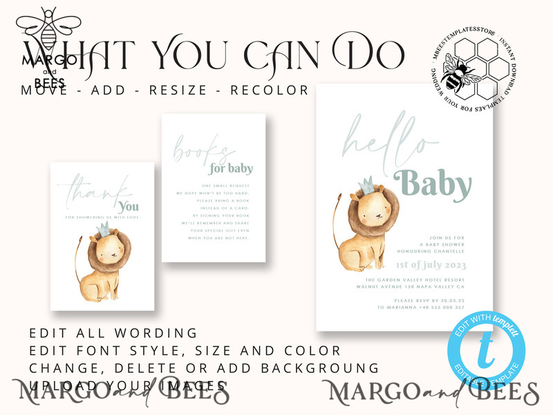 Baby Shower Boy Invitation Template download, Lion suite Baby Shower Boy Invitations Set, Printable Invites Home Printing Boho Cards-4