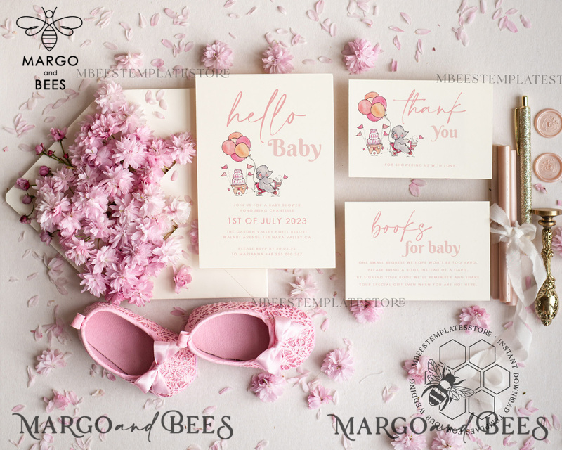 Modern Baby Shower Invitation Template, Baby Shower Girl Invitations Set, Instant Download Printable Invites Home Printing Simple Boho Cards-0