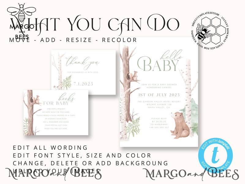 Modern Baby Shower Invitation Template, Instant Download Printable Invites Home Printing, Simple Boho baby Boy and Girl shower  Card Set-4