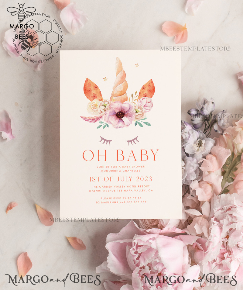 Beautiful Baby Shower InvitationTemplate, Instant Download Printable Invites Home Printing, Simple Boho baby Boy and girl shower  Card Set-2
