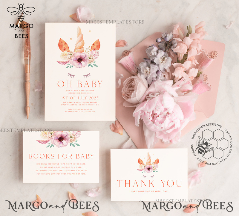 Beautiful Baby Shower InvitationTemplate, Instant Download Printable Invites Home Printing, Simple Boho baby Boy and girl shower  Card Set-1