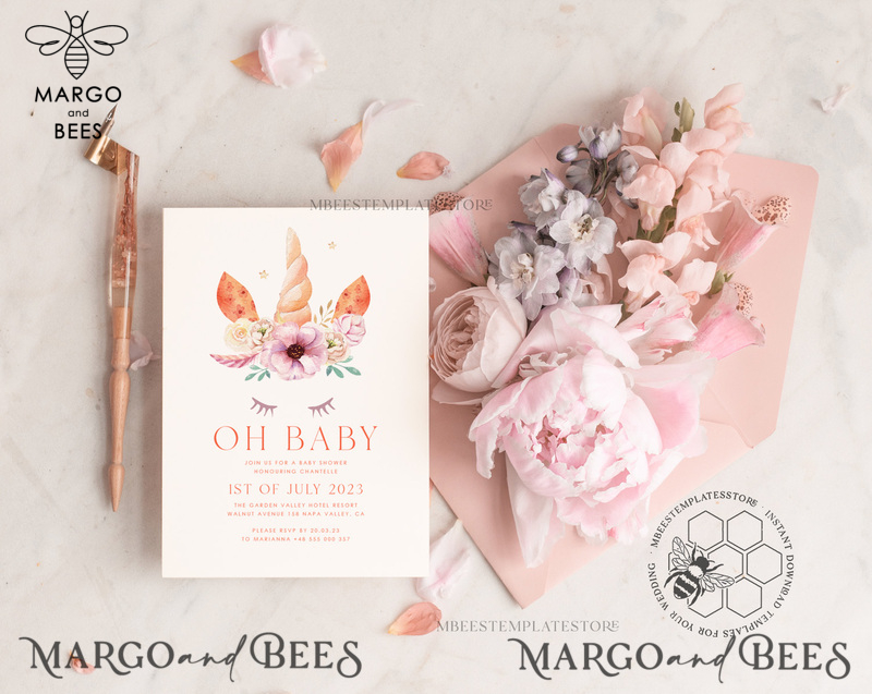 Beautiful Baby Shower InvitationTemplate, Instant Download Printable Invites Home Printing, Simple Boho baby Boy and girl shower  Card Set-0