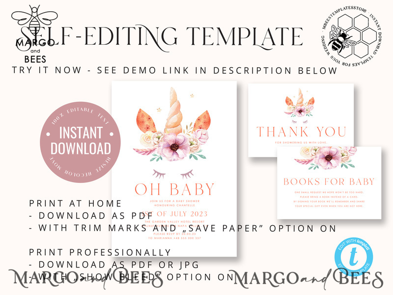 Beautiful Baby Shower InvitationTemplate, Instant Download Printable Invites Home Printing, Simple Boho baby Boy and girl shower  Card Set-3