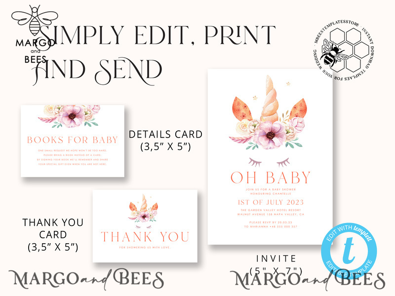 Beautiful Baby Shower InvitationTemplate, Instant Download Printable Invites Home Printing, Simple Boho baby Boy and girl shower  Card Set-4