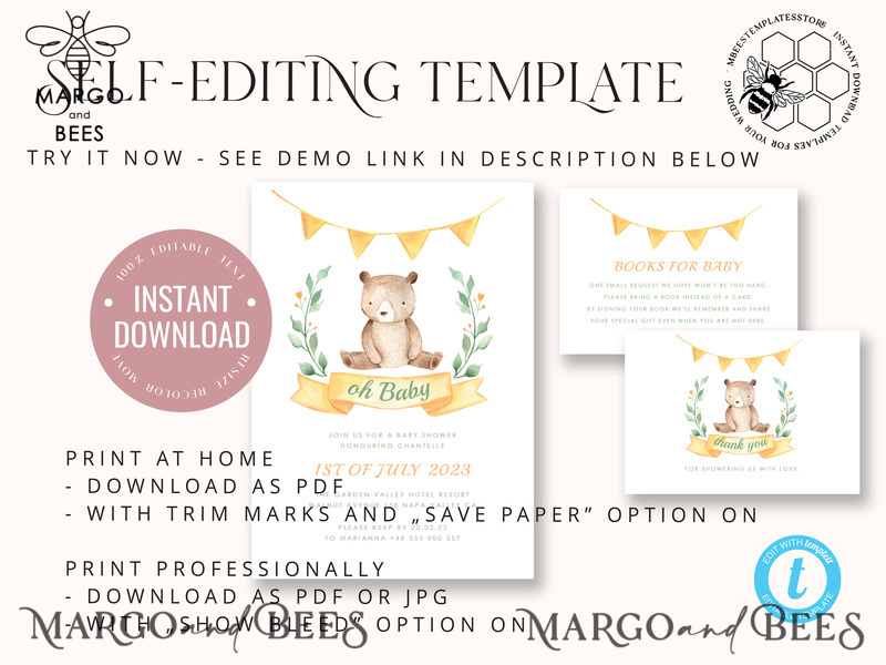 Rustic Baby Shower InvitationTemplate, Instant Download Printable Invites Home Printing, Simple Boho baby Boy and girl shower  Card Set-5