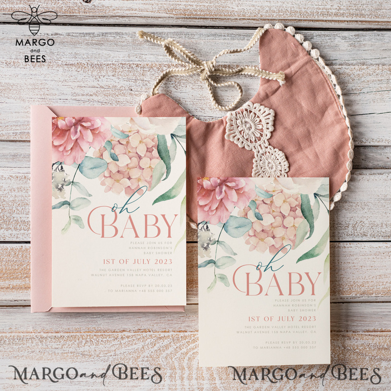 Floral Baby Girl Shower Invitation Template, Instant Download Printable Invites Home Printing, Simple modern baby shower  Card Set-3