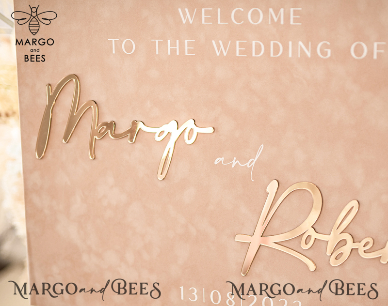 Luxury Velvet beige Wedding Welcome Sign, Golden Wedding Decor, Personalised Wedding Sign, Wedding Gift, Welcome Wedding Board BpPXSet-5