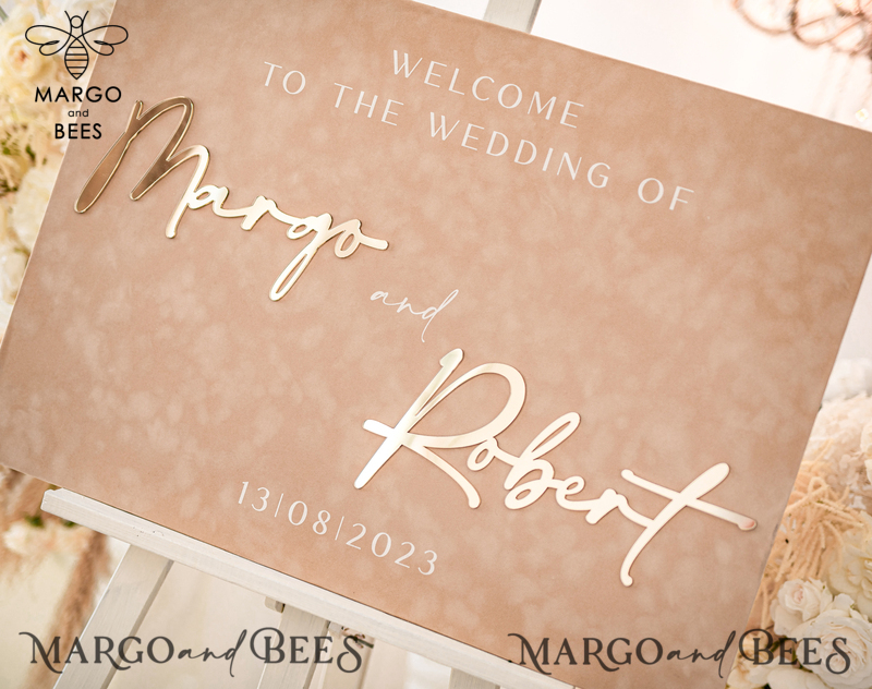 Luxury Velvet beige Wedding Welcome Sign, Golden Wedding Decor, Personalised Wedding Sign, Wedding Gift, Welcome Wedding Board BpPXSet-9