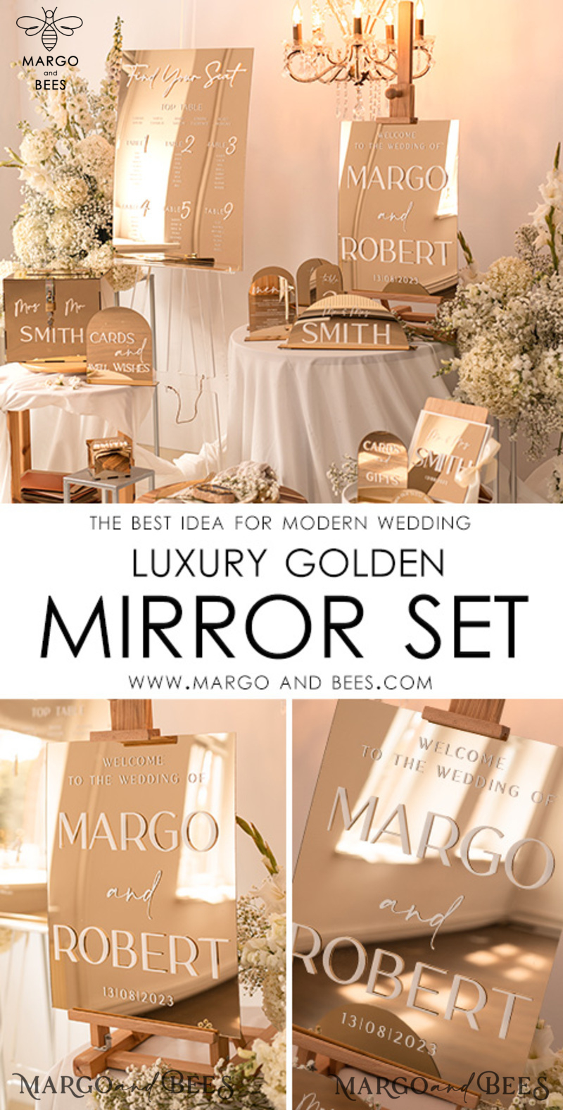 Luxury golden mirror Wedding Welcome Sign, Golden Wedding Decor, Personalised Wedding Sign, Wedding Gift, Welcome Wedding Board BpPXSet-6