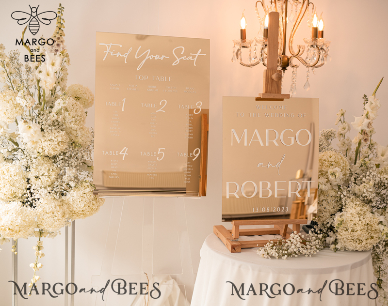 Luxury golden mirror Wedding Welcome Sign, Golden Wedding Decor, Personalised Wedding Sign, Wedding Gift, Welcome Wedding Board BpPXSet-7