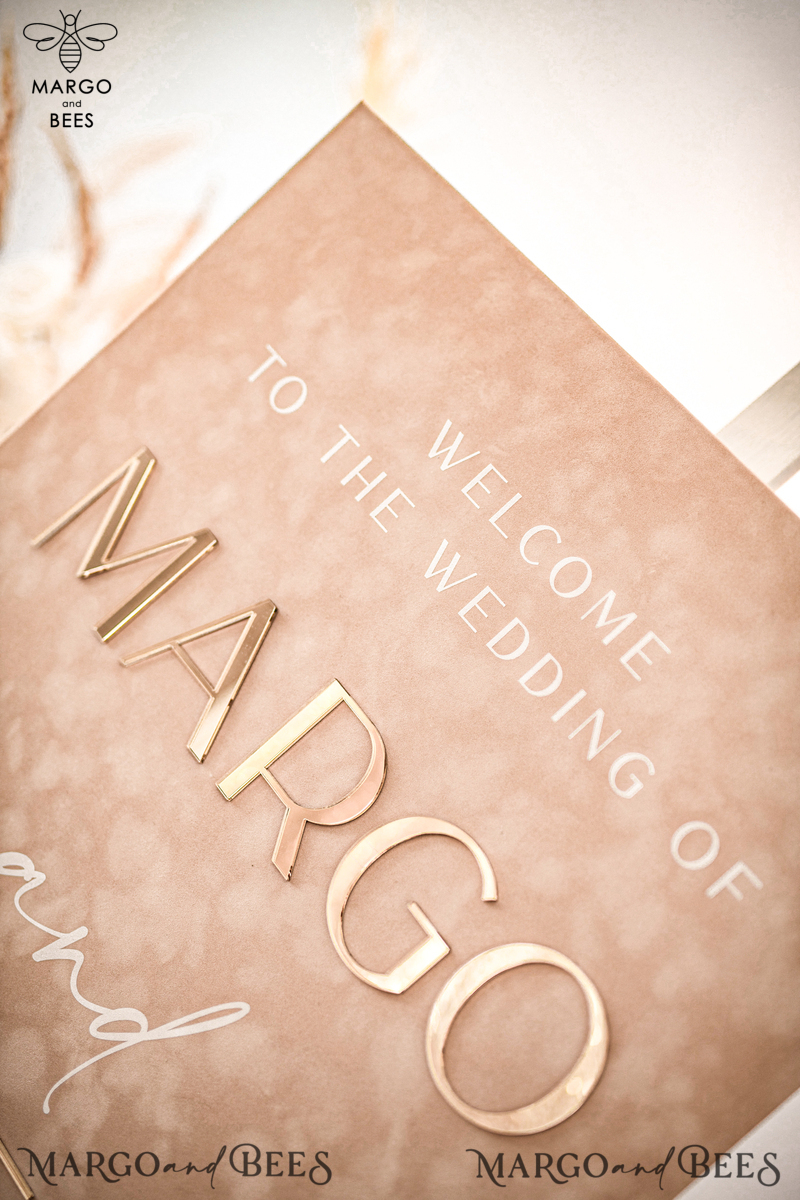 Luxury Velvet beige Wedding Welcome Sign, Golden Wedding Decor, Personalised Wedding Sign, Wedding Gift, Welcome Wedding Board BpPXSet-4