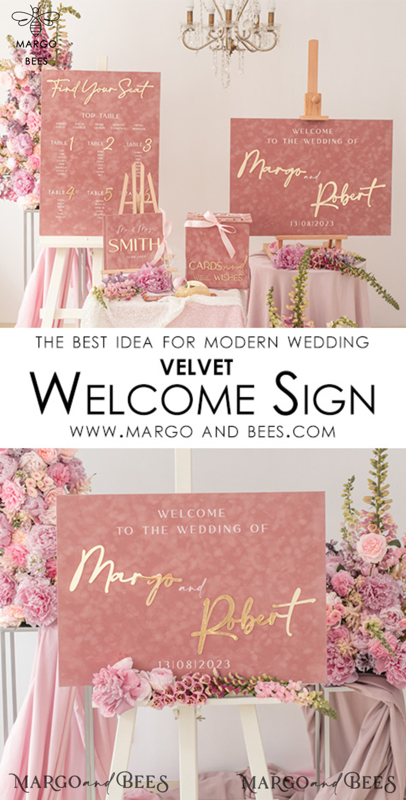 Luxury Velvet blush pink Wedding Welcome Sign, Golden Wedding Decor, Personalised Wedding Sign, Wedding Gift, Welcome Wedding Board BpPXSet-2