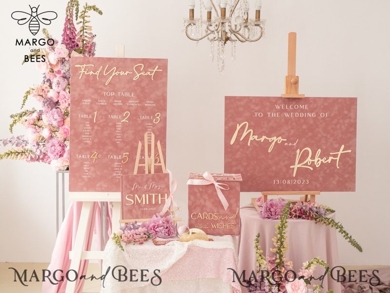 Luxury Velvet blush pink Wedding Welcome Sign, Golden Wedding Decor, Personalised Wedding Sign, Wedding Gift, Welcome Wedding Board BpPXSet-12