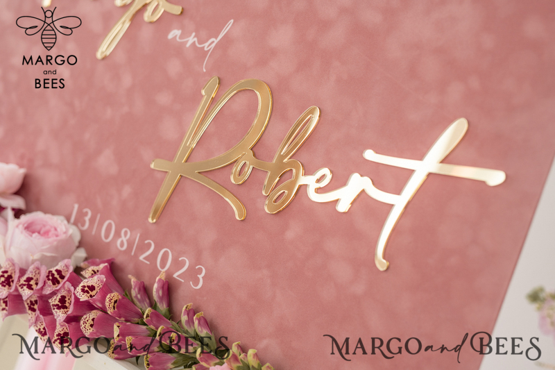 Luxury Velvet blush pink Wedding Welcome Sign, Golden Wedding Decor, Personalised Wedding Sign, Wedding Gift, Welcome Wedding Board BpPXSet-7