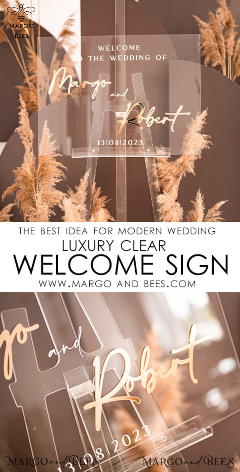 Luxury Clear and Gold Wedding Welcome Sign, Golden Wedding Decor, Personalised Wedding Sign, Wedding Board, Welcome Wedding Board -2