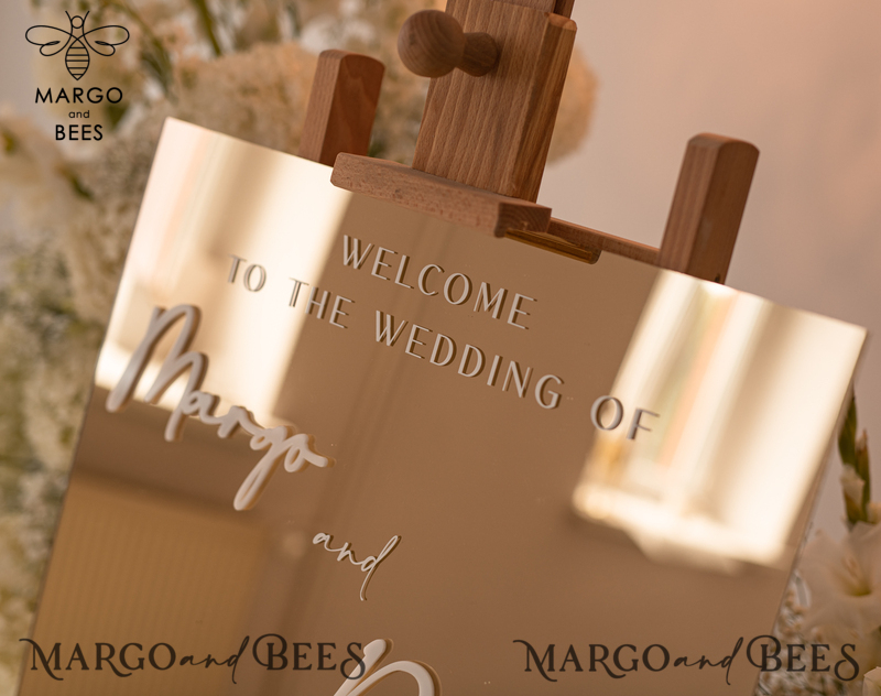 Golden Mirror Wedding Welcome Sign, Golden Wedding Decor, Personalised Wedding Sign, Wedding Gift, Welcome Wedding Board BpPXSet-18