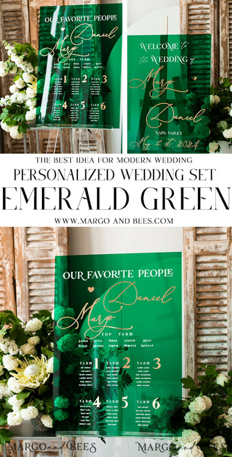 Luxury Green and Gold Wedding Welcome Sign, Emerald Green Acryl Wedding Decor-17