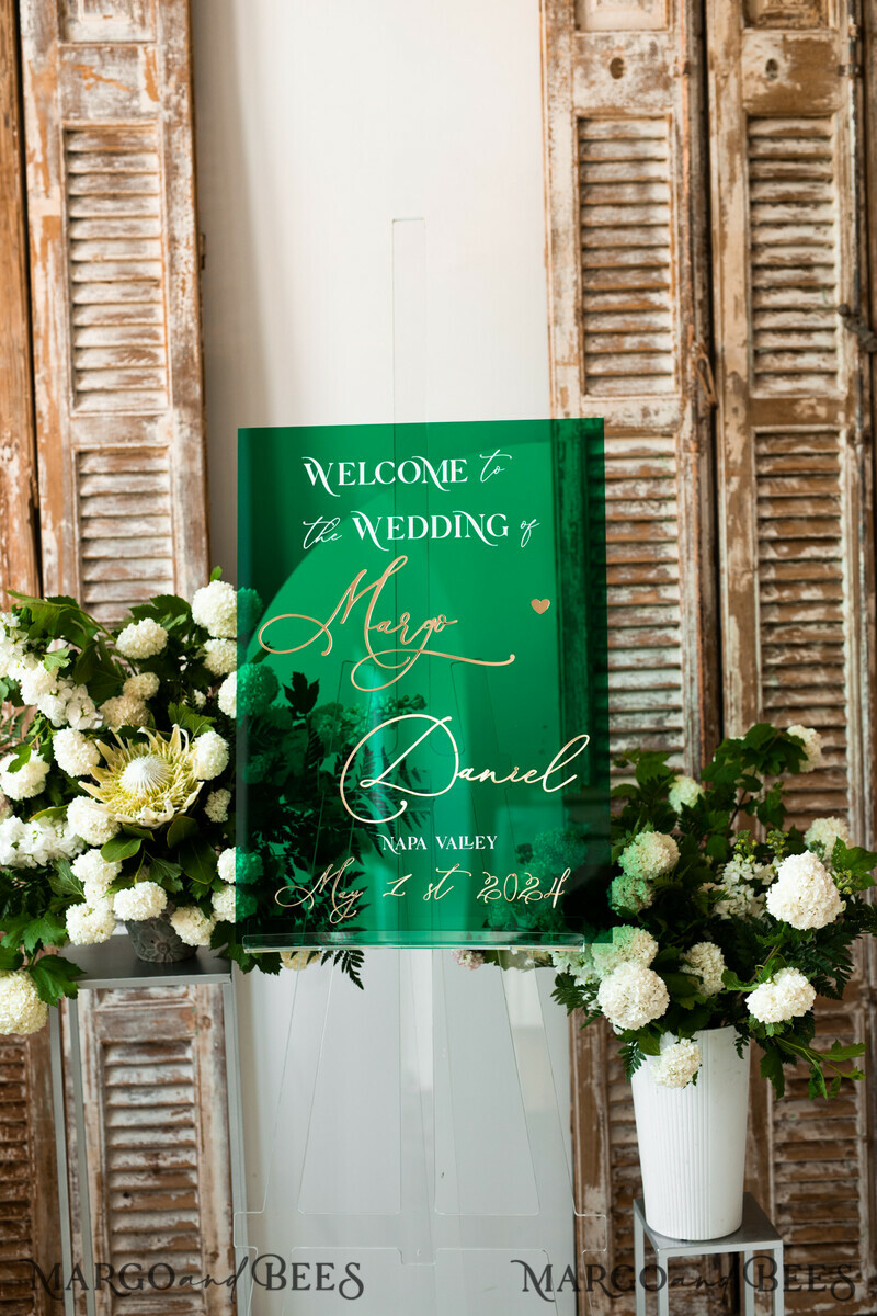 Luxury Green and Gold Wedding Welcome Sign, Emerald Green Acryl Wedding Decor-6