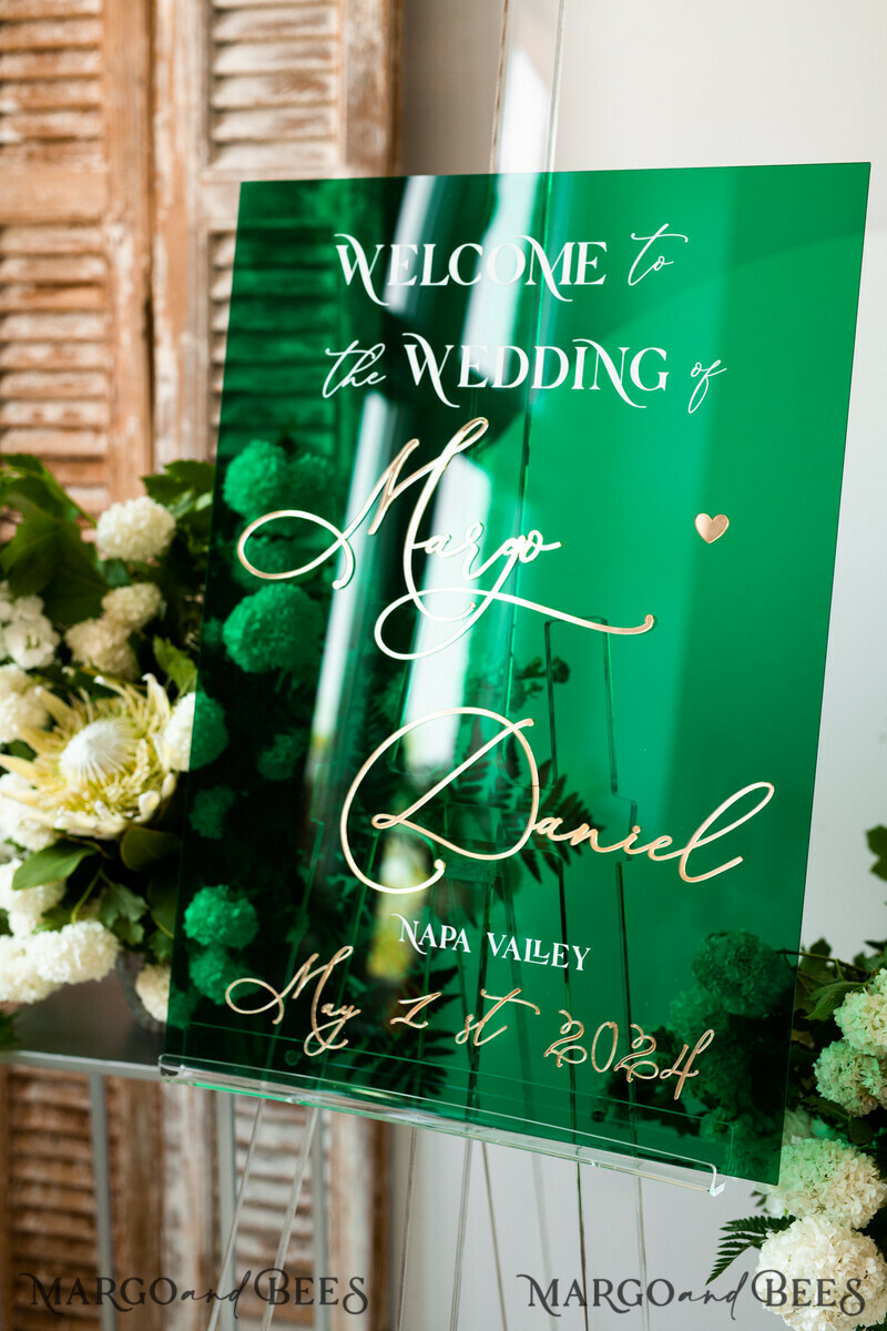 Luxury Green and Gold Wedding Welcome Sign, Emerald Green Acryl Wedding Decor-8