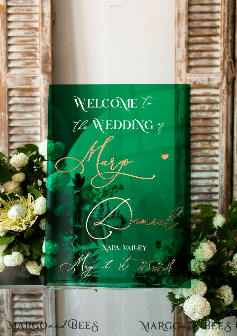 Luxury Green and Gold Wedding Welcome Sign, Emerald Green Acryl Wedding Decor-9