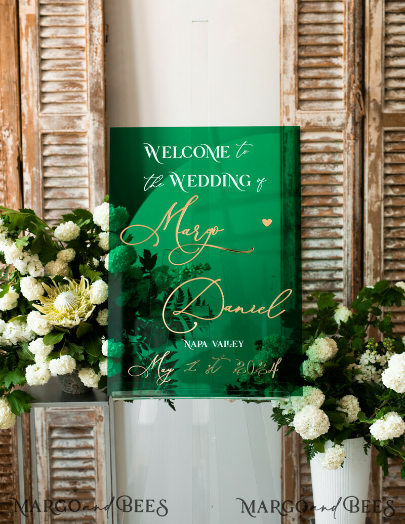 Luxury Green and Gold Wedding Welcome Sign, Emerald Green Acryl Wedding Decor-10