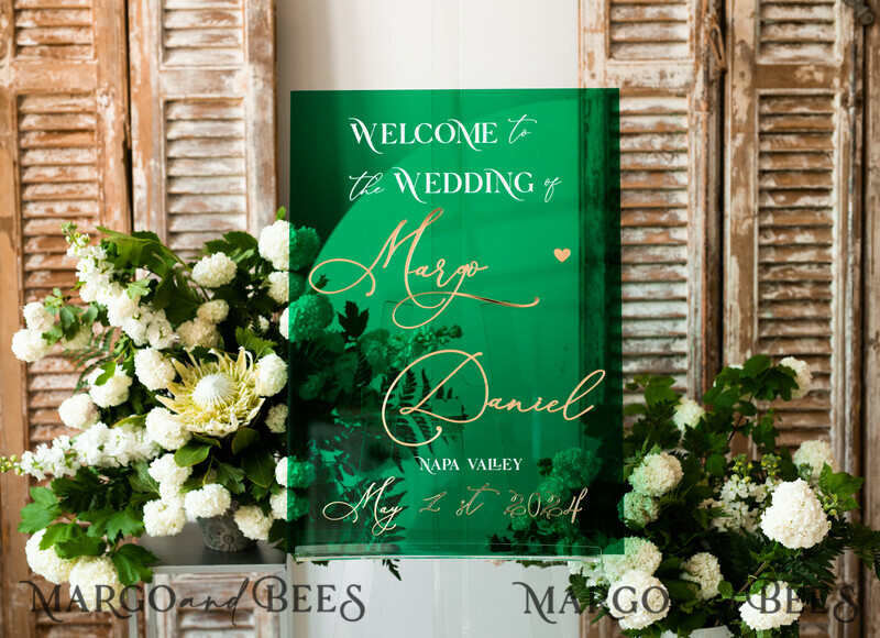 Luxury Green and Gold Wedding Welcome Sign, Emerald Green Acryl Wedding Decor-11