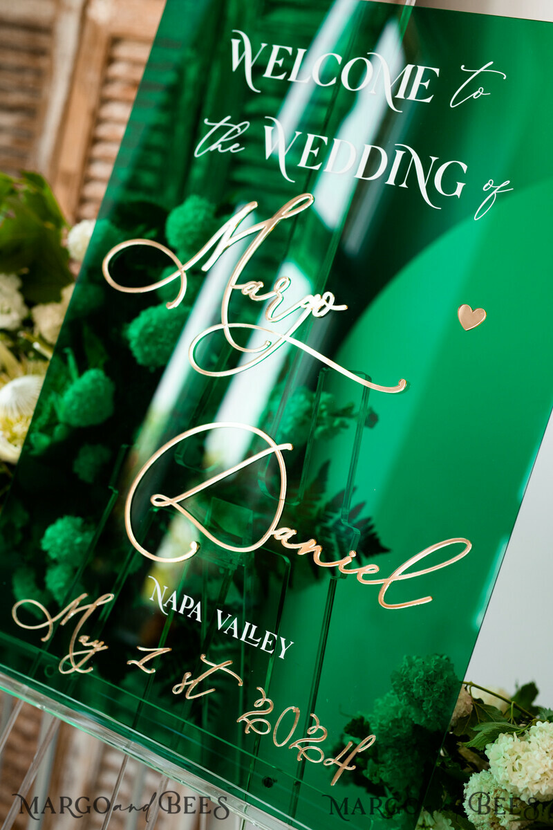 Luxury Green and Gold Wedding Welcome Sign, Emerald Green Acryl Wedding Decor-12