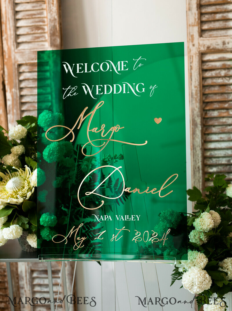Luxury Green and Gold Wedding Welcome Sign, Emerald Green Acryl Wedding Decor-14