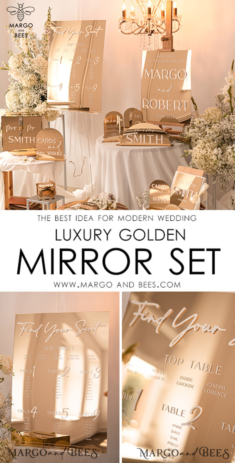 Gold Mirror Seating Chart Sign, 3d Elegant Find Your Seat - Seating Plan, Luxury Wedding Table Plan, Mirror Wedding Decoration - Golden Reception Signage - Custom Ceremony Sign-4