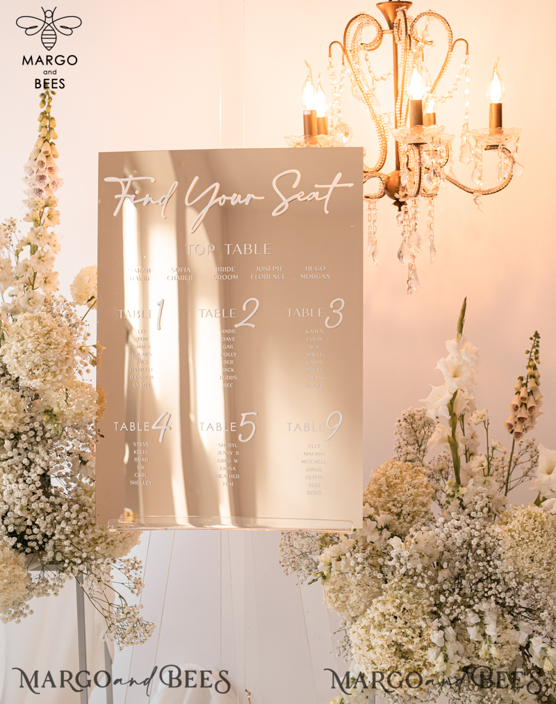 Gold Mirror Seating Chart Sign, 3d Elegant Find Your Seat - Seating Plan, Luxury Wedding Table Plan, Mirror Wedding Decoration - Golden Reception Signage - Custom Ceremony Sign-1