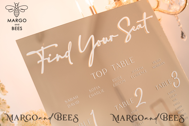 Gold Mirror Seating Chart Sign, 3d Elegant Find Your Seat - Seating Plan, Luxury Wedding Table Plan, Mirror Wedding Decoration - Golden Reception Signage - Custom Ceremony Sign-6