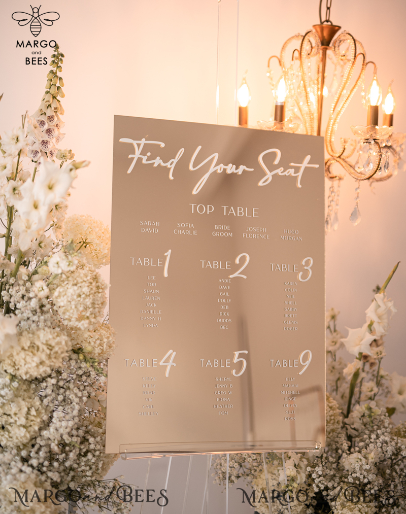 Gold Mirror Seating Chart Sign, 3d Elegant Find Your Seat - Seating Plan, Luxury Wedding Table Plan, Mirror Wedding Decoration - Golden Reception Signage - Custom Ceremony Sign-9
