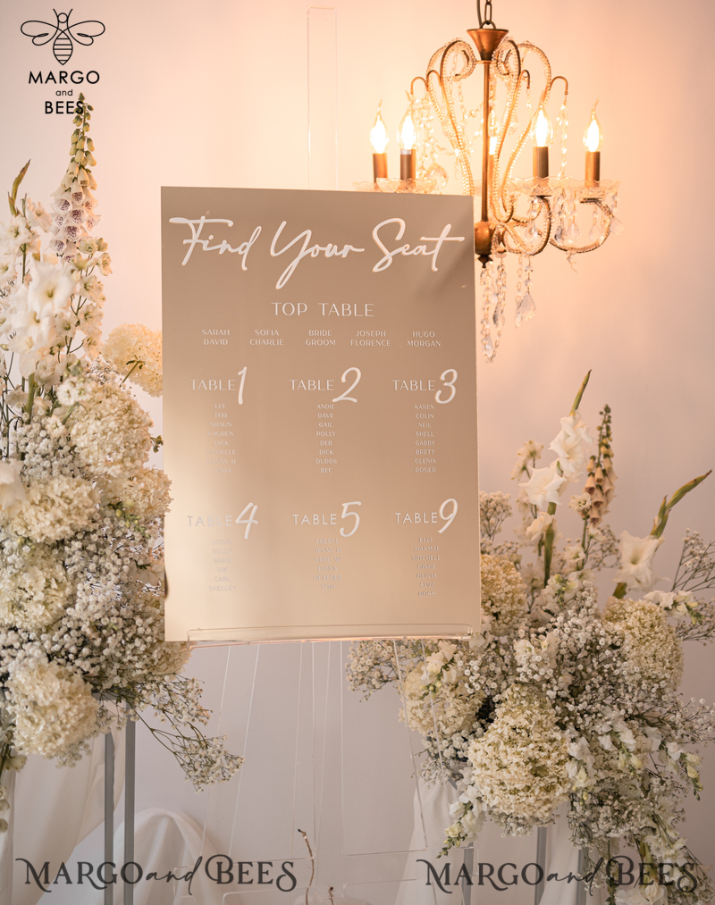 Gold Mirror Seating Chart Sign, 3d Elegant Find Your Seat - Seating Plan, Luxury Wedding Table Plan, Mirror Wedding Decoration - Golden Reception Signage - Custom Ceremony Sign-10
