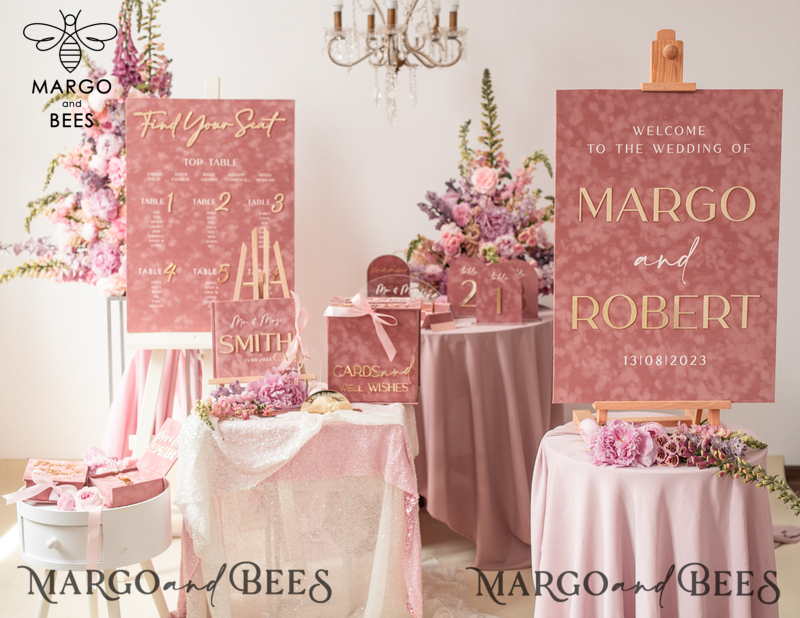 Luxury Velvet blush pink Wedding Welcome Sign, Golden Wedding Decor, Personalised Wedding Sign, Wedding Gift, Welcome Wedding Board BpPXSet-4