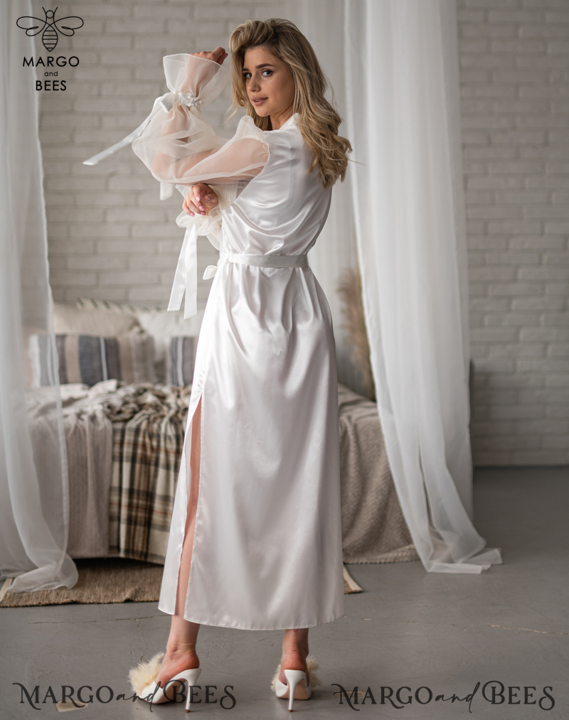  Custom bride robe and Nightgown Set, bridal robe puff long sleeve Sexy boudoir robe, bride set slip & robe, Robes for bride with name on it-11