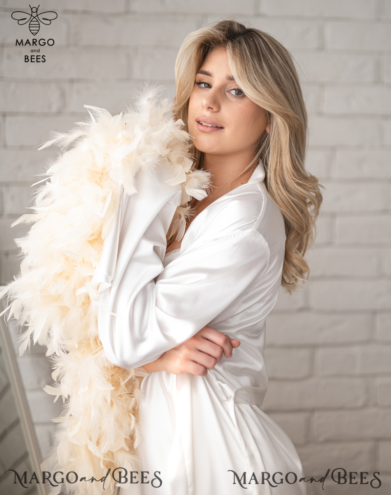 Bridal Robe with feathers and Nightgown Set, bridal robe kimono sleeve Sexy boudoir robe, wedding set slip, Robes for bride with name on it Personalised Satin Robes, Luxury Bride Dressing Gowns, Sexy sleeves Wedding Robes, Get Ready Bridal Robes with name on it , Hen Party Silk Robes with feathers Custom bride robe and Nightgown Set, bridal robe puff long sleeve Sexy boudoir robe, bride set slip & robe, Robes for bride with name on it-3