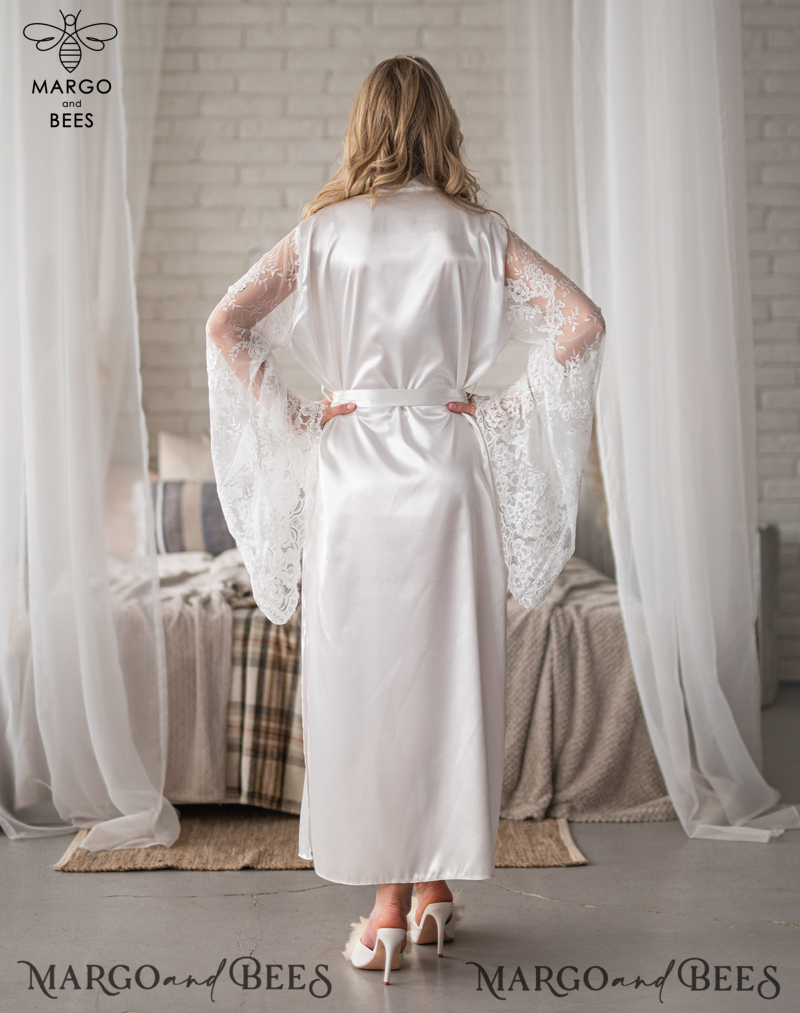 Personalised Satin Robes, Luxury Bride Dressing Gowns, Sexy Lace sleeves Wedding Robes, Get Ready Bridal Robes with name on it, Hen Party Lace Silk Robes -21