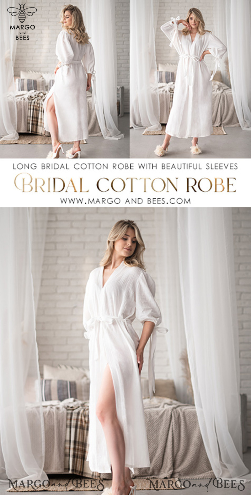  Custom bride robe, bridal robe puff long sleeve Sexy boudoir robe, bride cotton robe, Robes for bride with name on it-1