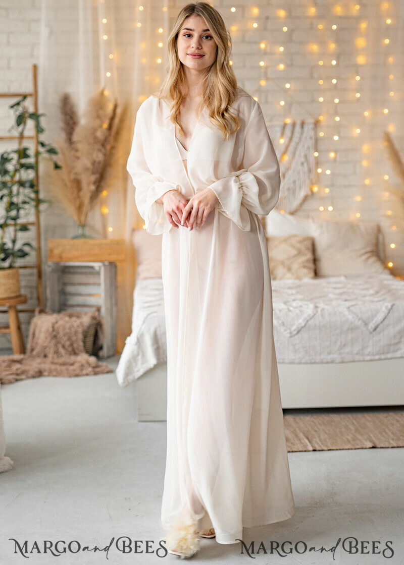 Silk Muslin Bridal robe for wedding with wide sleeves-12