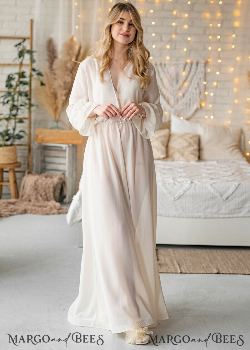 Silk Muslin Bridal robe for wedding with wide sleeves-19