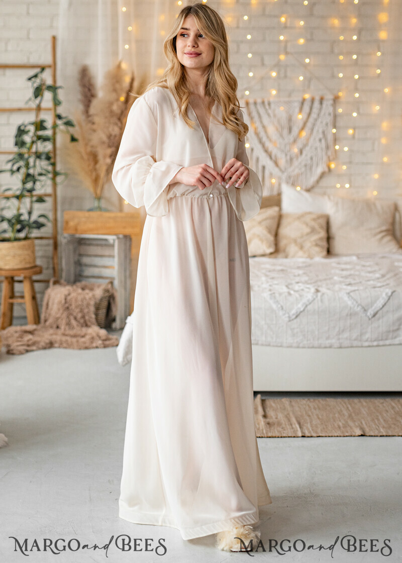 Silk Muslin Bridal robe for wedding with wide sleeves-20