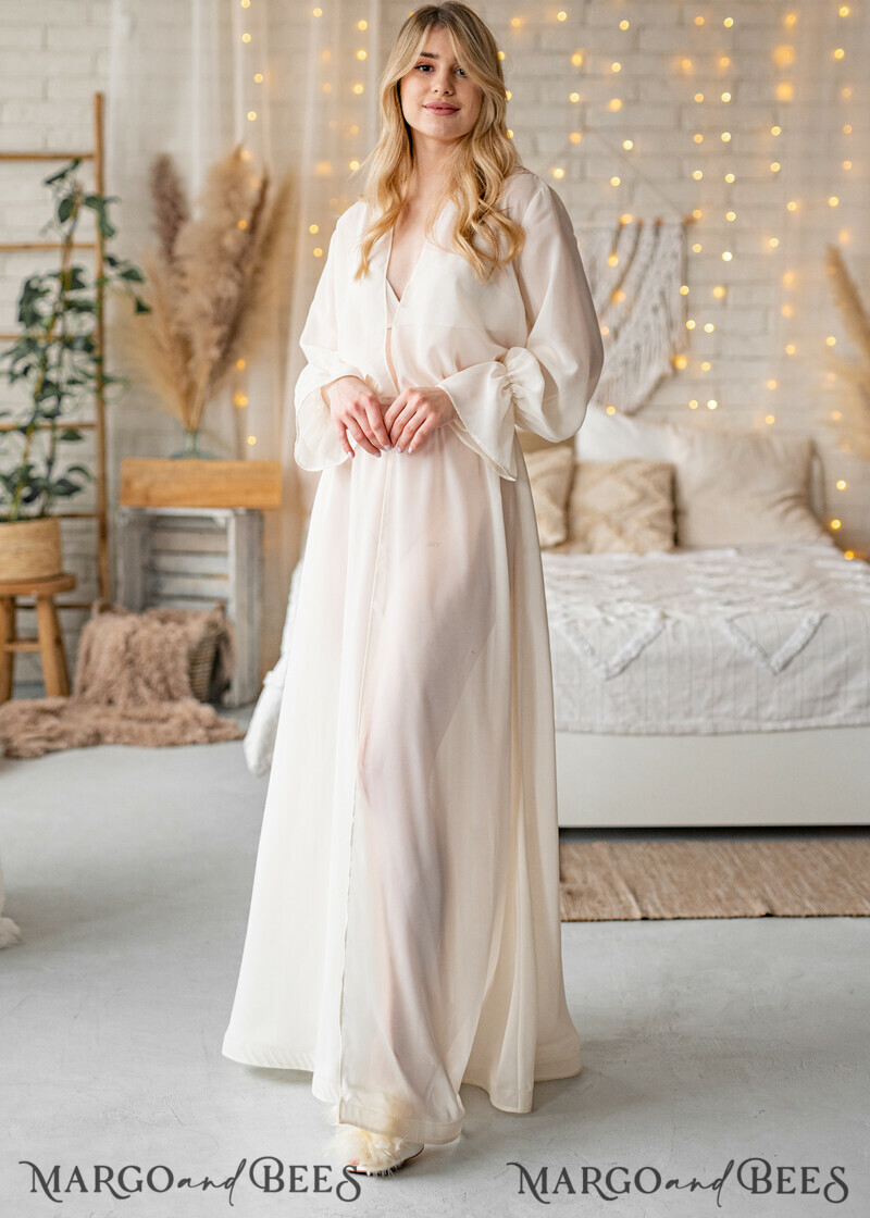 Silk Muslin Bridal robe for wedding with wide sleeves-23