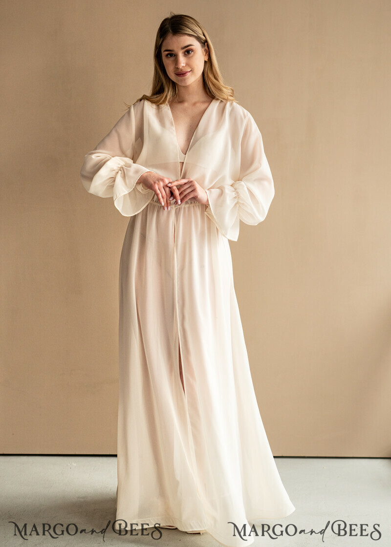 Silk Muslin Bridal robe for wedding with wide sleeves-34