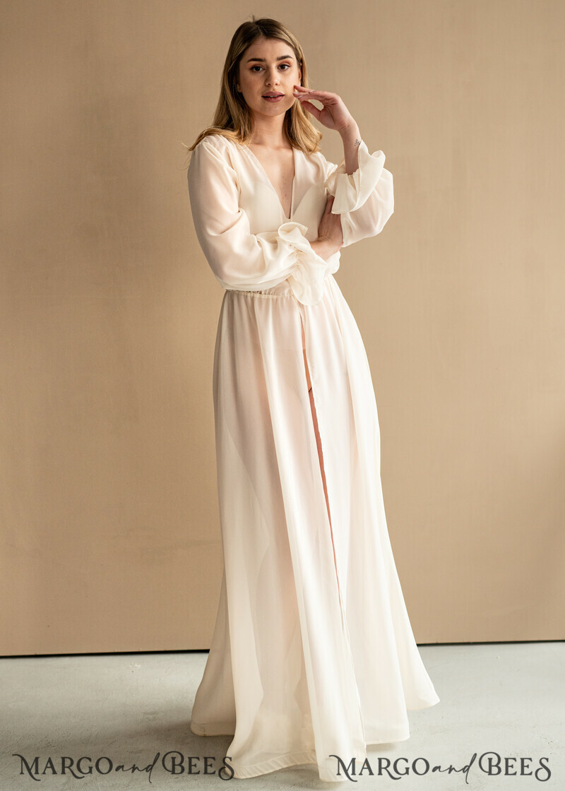 Silk Muslin Bridal robe for wedding with wide sleeves-36