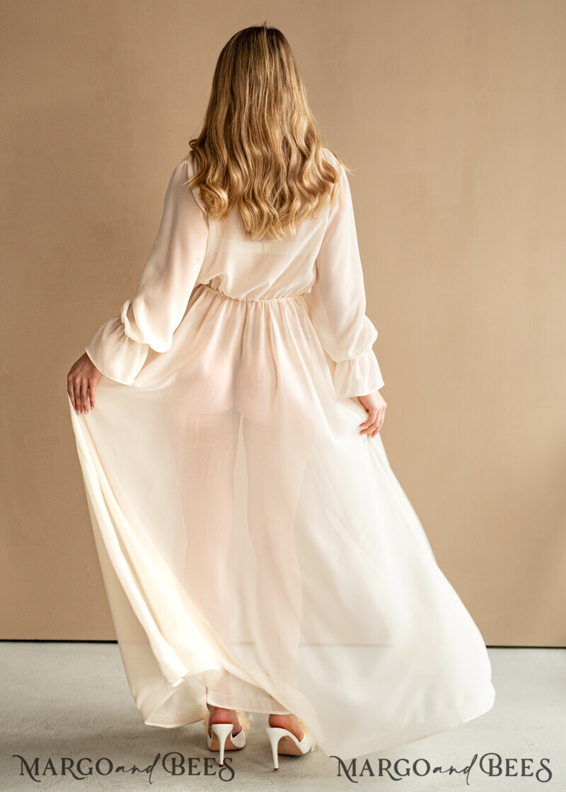 Silk Muslin Bridal robe for wedding with wide sleeves-37