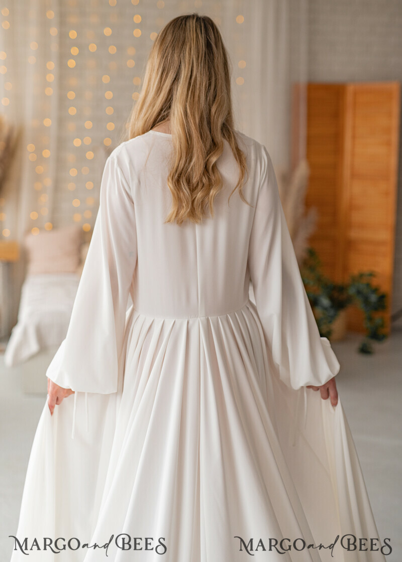 Long Bridal robe for wedding with Train, Robe wide sleeves, Silk Bride robe Long-10