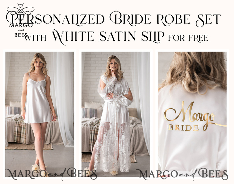 Bride robe White boudoir robe Long silk robe Bridal lace robe Dres-0