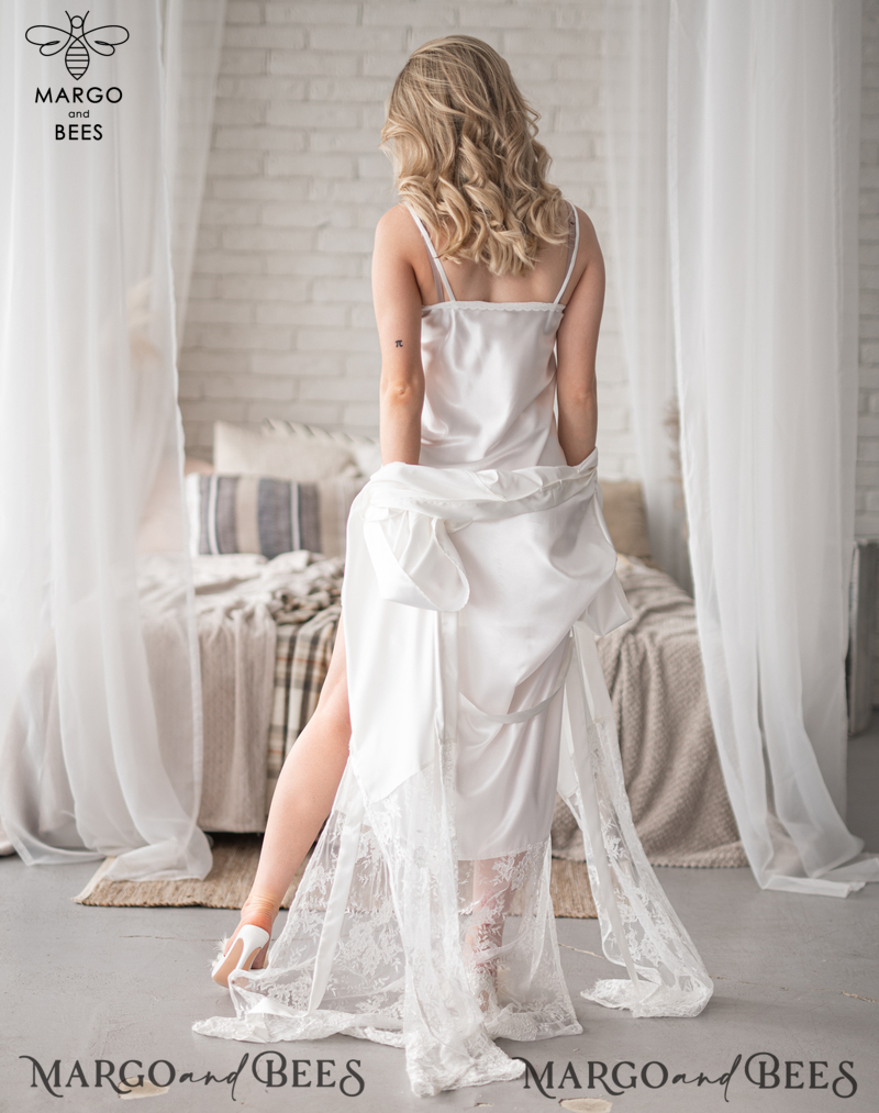 Bride robe White boudoir robe Long silk robe Bridal lace robe Dres-2